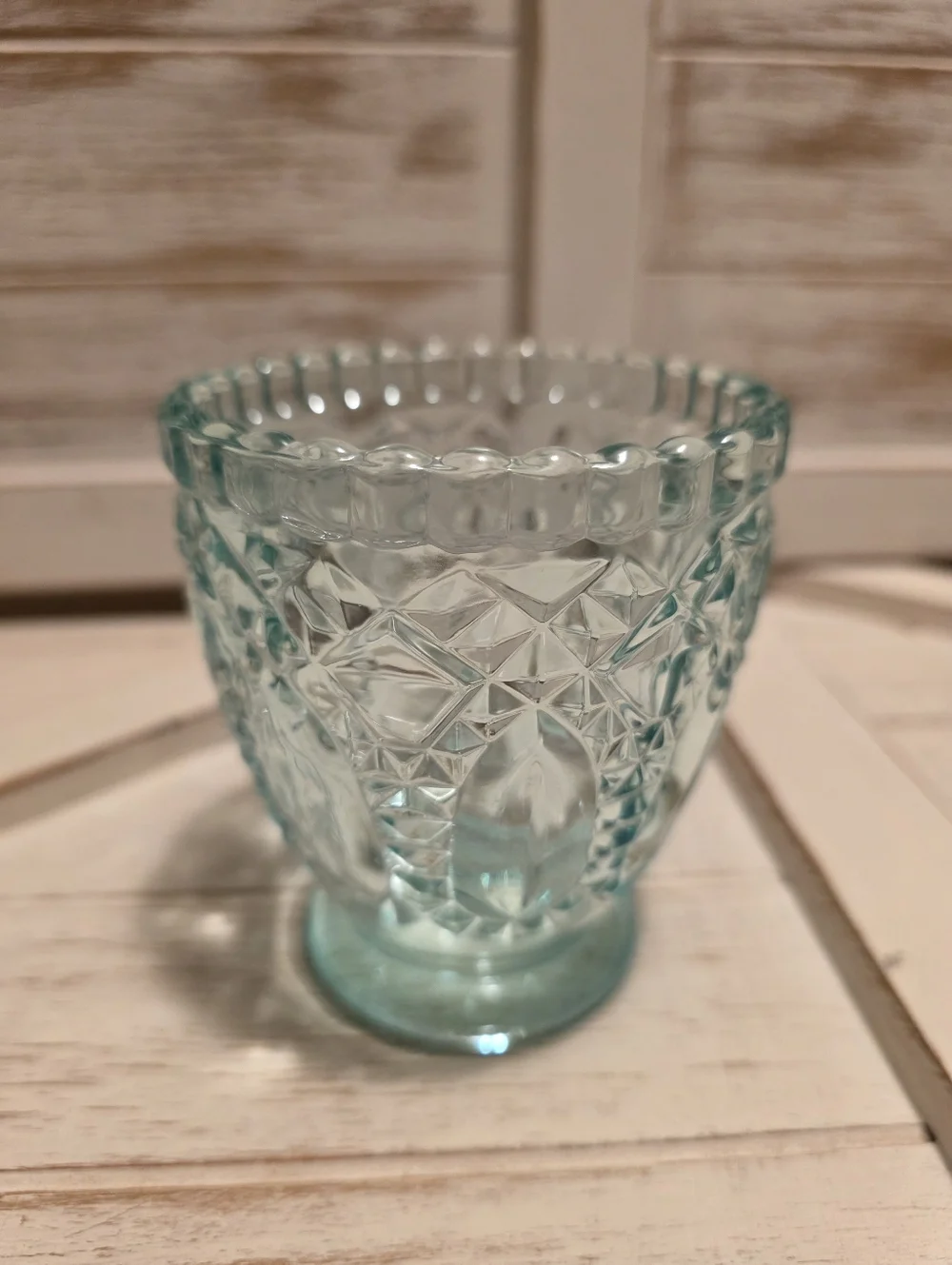 Vintage Mid-Century Ice Blue Diamond Point Footed Votive / Candy Dish/ Vase